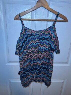 Dots Boho Chevron Cold Shoulder Top Large